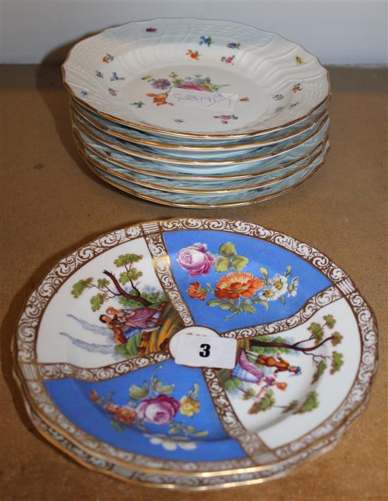 8 Meissen plates, 6 matching